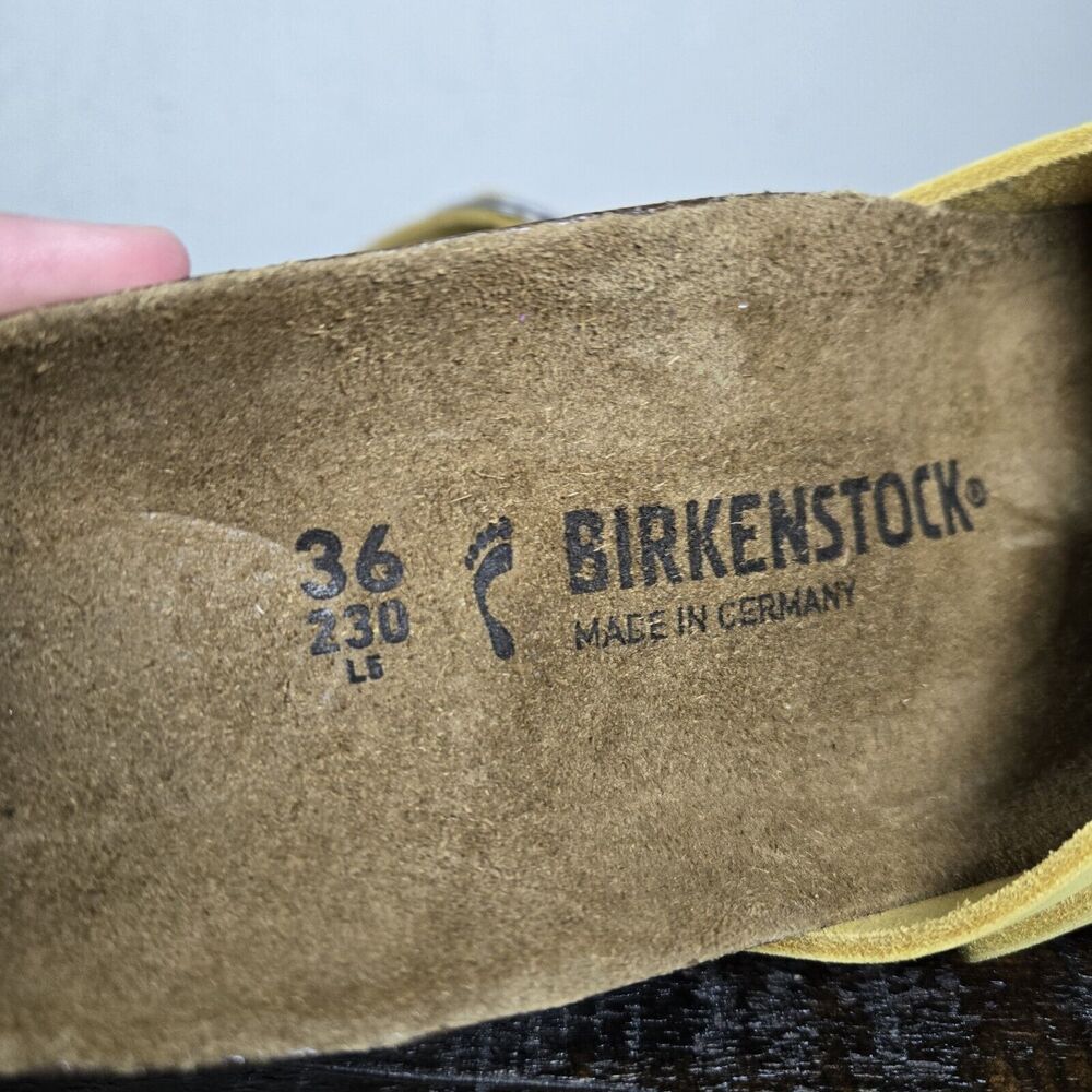 Birkenstock Madrid Big Buckle Womens Size 5 EU 36 Narrow Sandals Yellow Brown - Picture 10 of 11